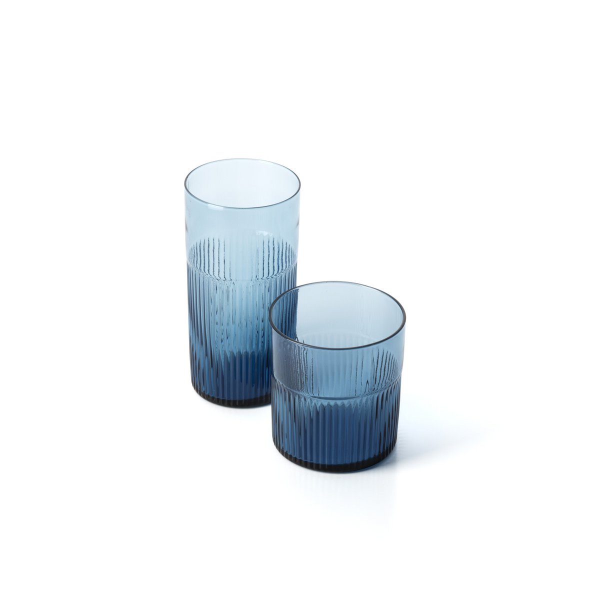 Azure dricksglas i räfflat glas, blå – högt