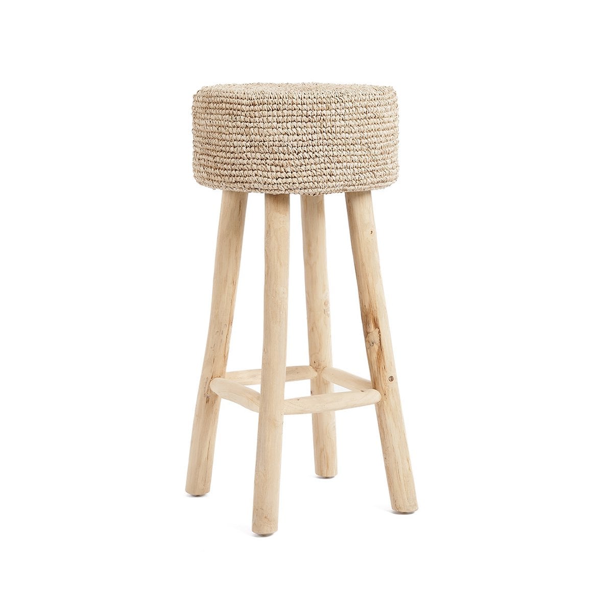 Raffia barpall i teak och raffia, natur