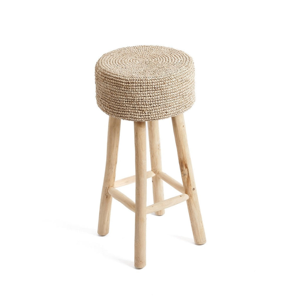 Raffia barpall i teak och raffia, natur