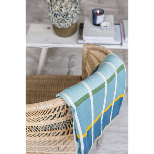 Bomullspläd Jacquard, Blå och Grön