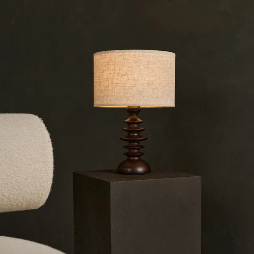 Bodhi Mörkbrun Träbordslampa med Tygskärm