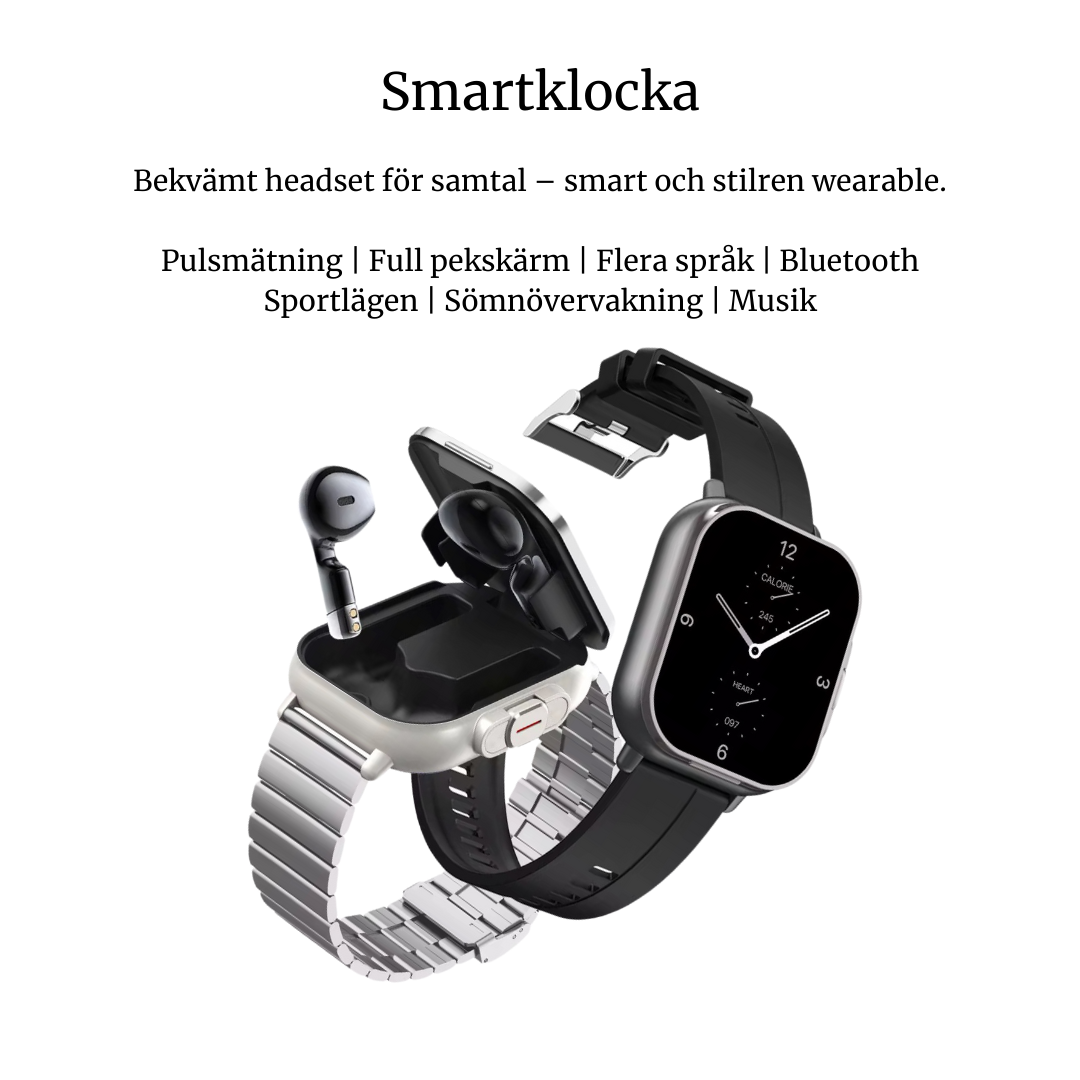 Smartklocka med inbyggda TWS-hörlurar – 2 i 1
