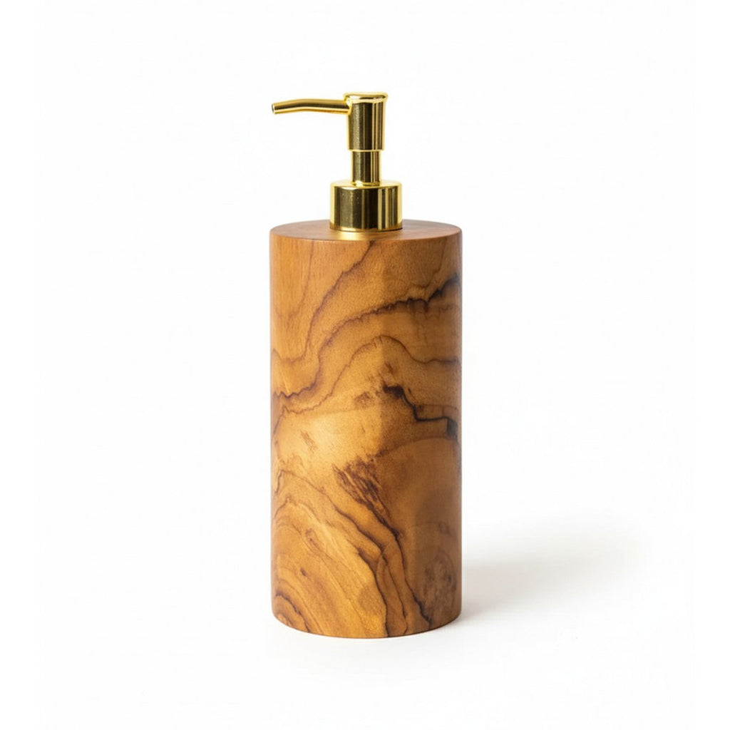 Tvålpump i teak med guldfärgad pump, natur