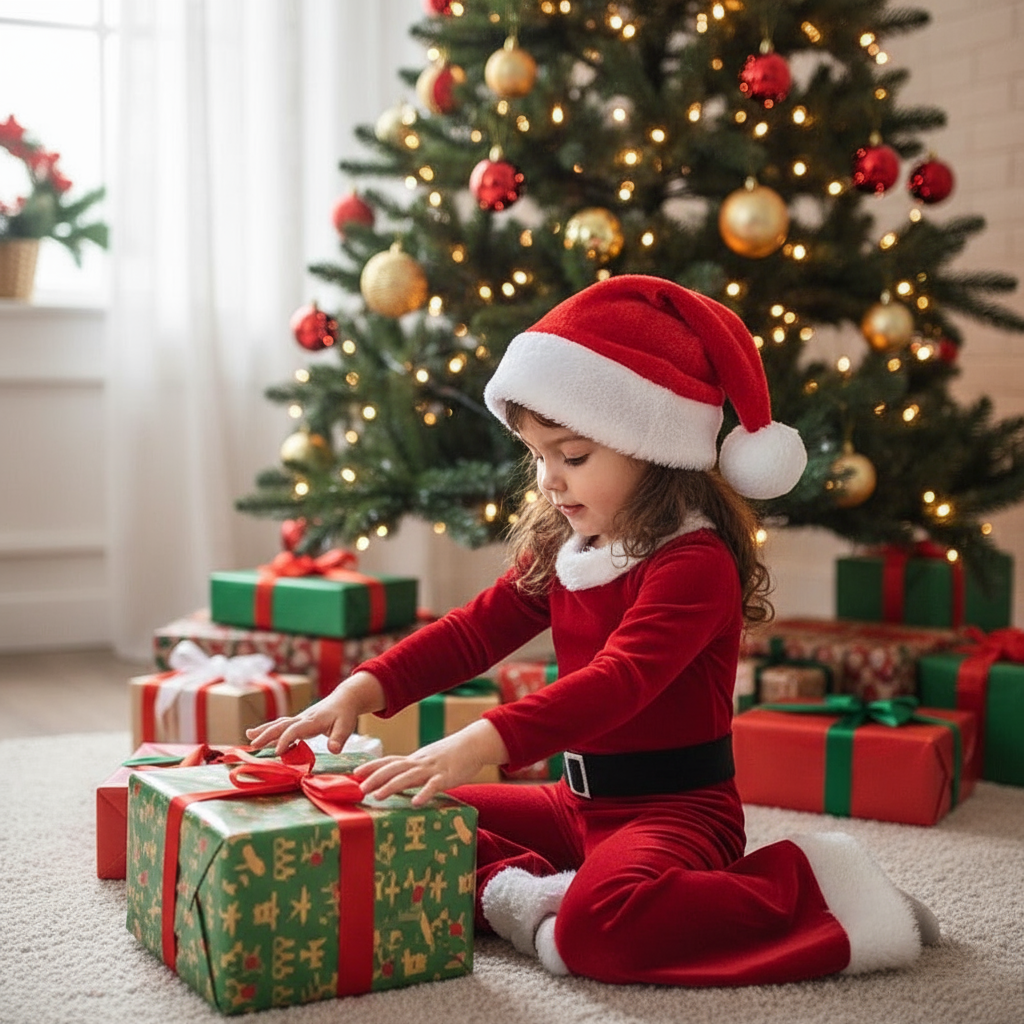 Flicka med julklappar