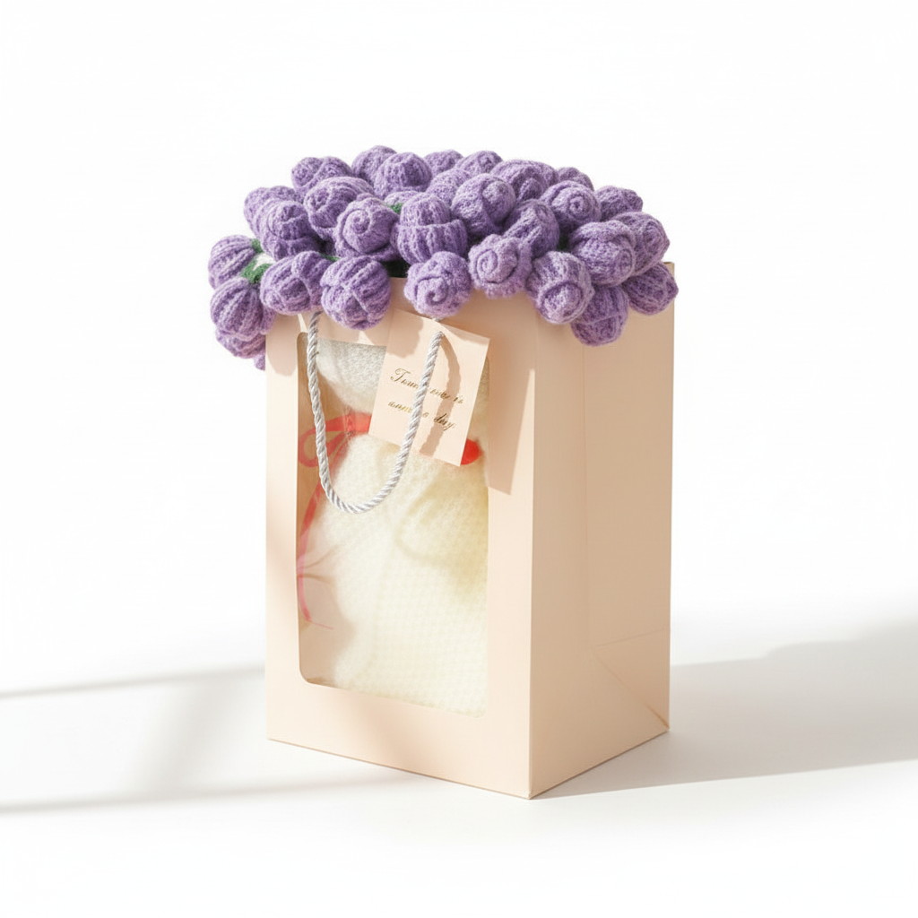 Handgjord Virkad Rosbukett - Premium Produktfoto