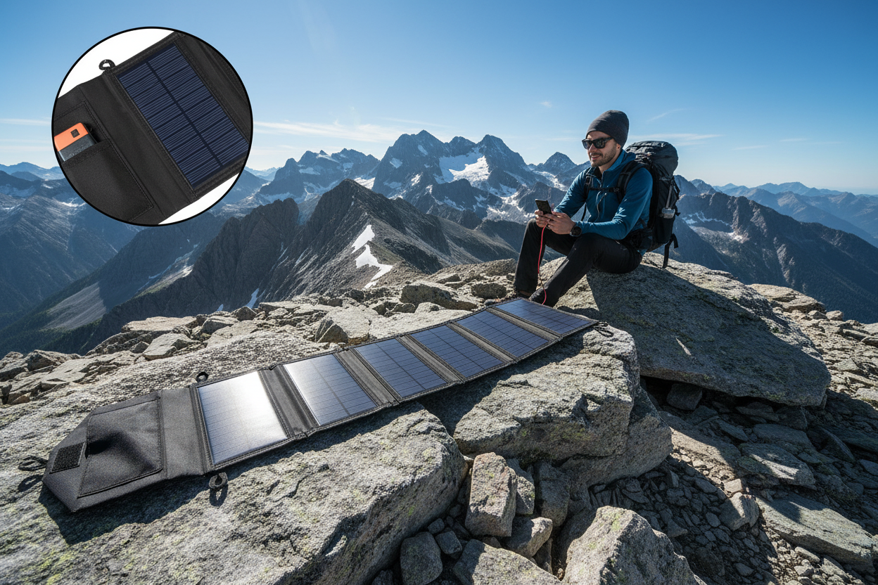 Solcellsladdare på bergstopp