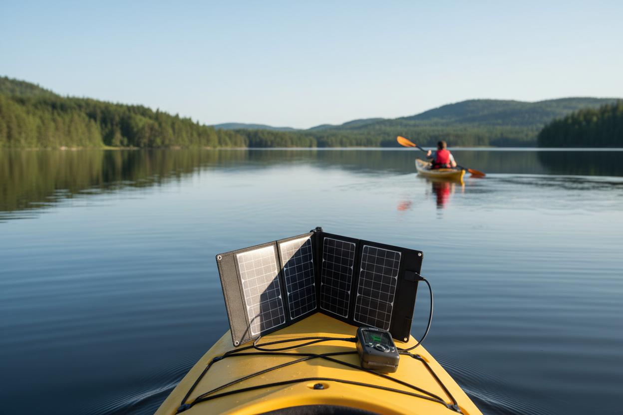 Solcellsladdare på kajak