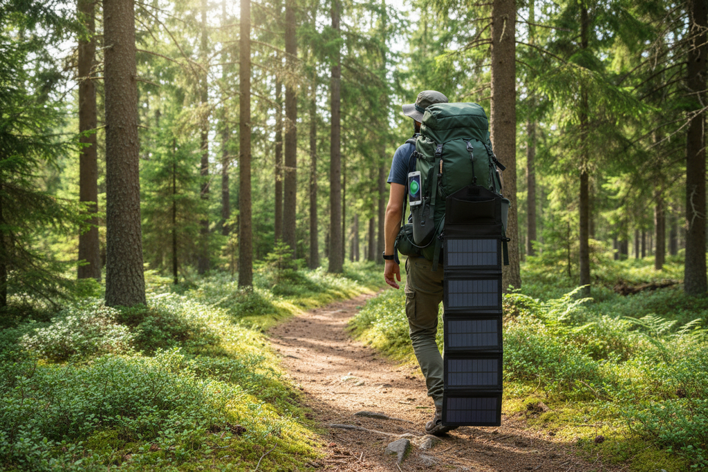 Solcellsladdare på ryggsäck